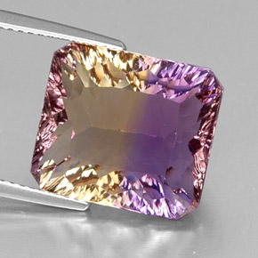 Натуральный двухцветный аметрин 10,76 карата изумрудная огранка, чистота VVS