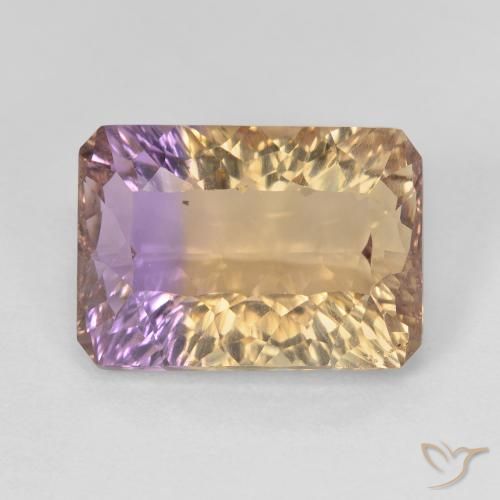 7.09ct Натуральный Двуцветный Аметрин, Изумрудная огранка, VVS-VS