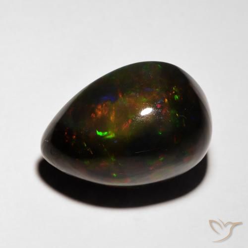 5.08ct Натуральный Многоцветный Черный опал, Форма груши, Полупрозрачный