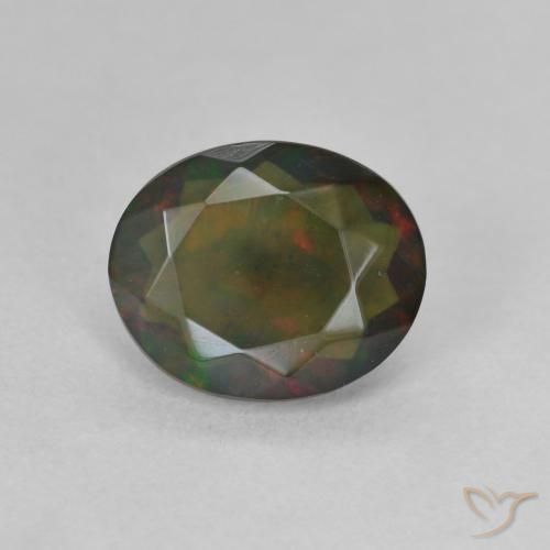 1.24ct Натуральный Многоцветный Черный опал, Овал, Полупрозрачный
