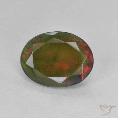1.24ct Натуральный Многоцветный Черный опал, Овал, Полупрозрачный
