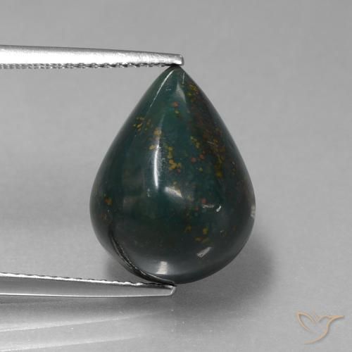 8.97ct Натуральный Травянисто-зелёный Кровавый Камень/Гелиотроп, Форма груши, Непрозрачный