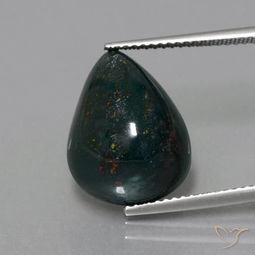 11.36ct Натуральный Травянисто-зелёный Кровавый Камень/Гелиотроп, Форма груши, Непрозрачный