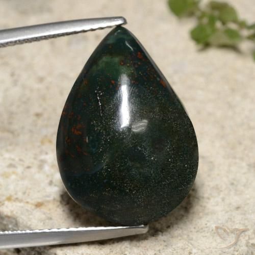 15.14ct Натуральный Темно-зеленый Кровавый Камень/Гелиотроп, Форма груши, Непрозрачный