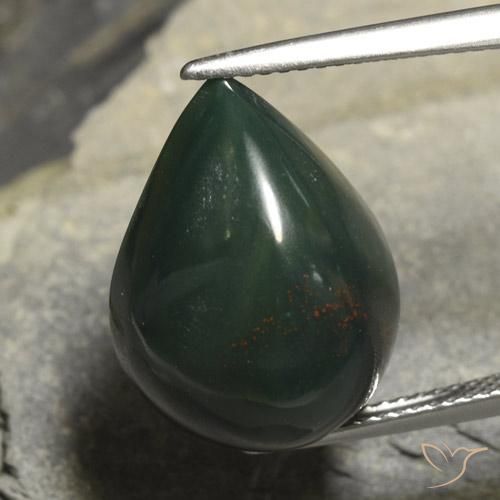 14.78ct Натуральный Темно-зеленый Кровавый Камень/Гелиотроп, Форма груши, Непрозрачный