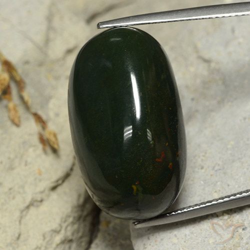 34.74ct Натуральный Темно-зеленый Кровавый Камень/Гелиотроп, Овал, Непрозрачный