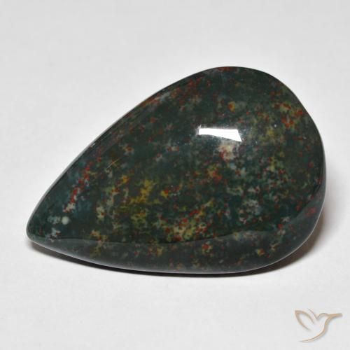 31.68ct Натуральный Темно-зеленый Кровавый Камень/Гелиотроп, Форма груши, Непрозрачный