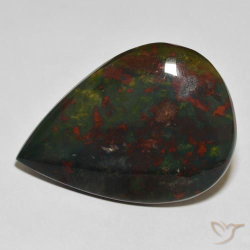 33.07ct Натуральный Зеленый и красный Кровавый Камень/Гелиотроп, Форма груши, Непрозрачный