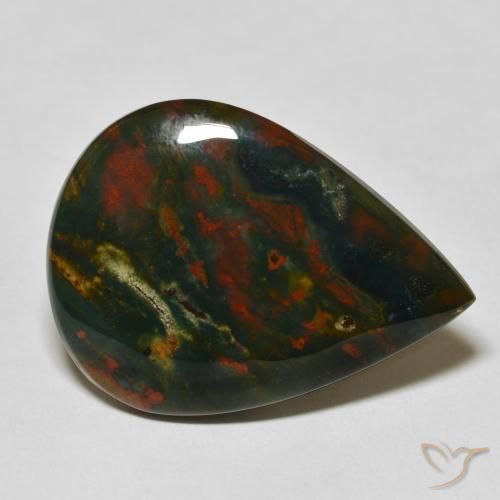 26.03ct Натуральный Зеленый и красный Кровавый Камень/Гелиотроп, Форма груши, Непрозрачный