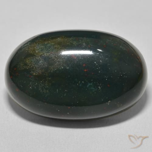 37.80ct Натуральный Темно-зеленый Кровавый Камень/Гелиотроп, Овал, Непрозрачный