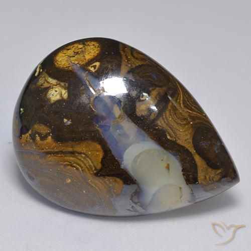 30.50ct Натуральный Многоцветный Валунный опал, Форма груши, Полупрозрачный