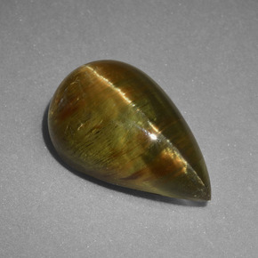 4.02 карата, натуральный зеленовато-золотистый Апатит Кошачий Глаз, Форма груши, Полупрозрачный