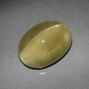 4.26 карата, натуральный Золотисто-зеленый Апатит Кошачий Глаз, Огранка Овал, Полупрозрачный