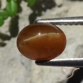 Натуральный коричневый cat's eye apatite 2,05 карата огранка овал, полупрозрачный