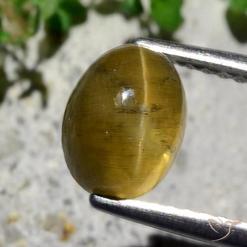 2.12ct Натуральный Землисто-желтый Апатит Кошачий Глаз, Овал, Полупрозрачный