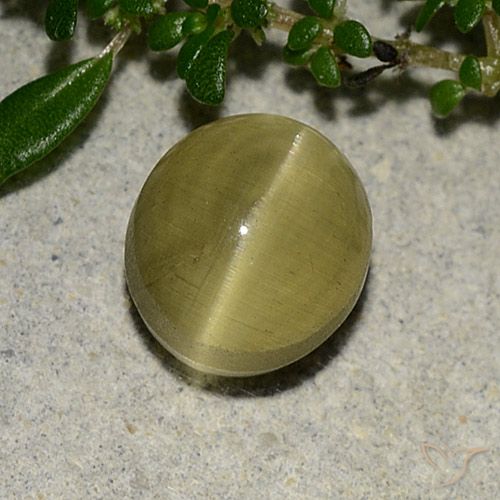3.09ct Натуральный Землисто-желтый Апатит Кошачий Глаз, Овал, Полупрозрачный