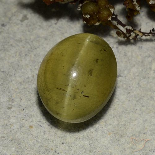 3.68ct Натуральный Нейтральный желтый Апатит Кошачий Глаз, Овал, Полупрозрачный