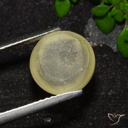 4.18 карата, натуральный Нейтральный желтый Апатит Кошачий Глаз, Огранка Круг, Прозрачный
