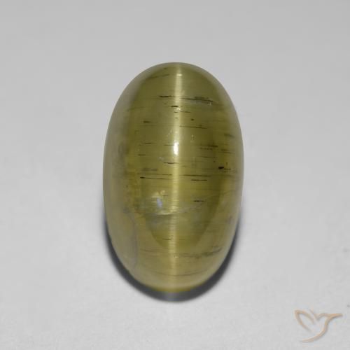 2.95ct Натуральный Нейтральный желтый Апатит Кошачий Глаз, Овал, Полупрозрачный