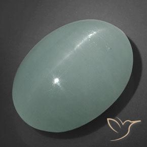 32.10ct Натуральный Светло-синевато-зеленый Кошачий глаз Аквамарин, Овал, Полупрозрачный