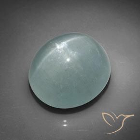 37.51ct Натуральный Светло-синевато-зеленый Кошачий глаз Аквамарин, Овал, Полупрозрачный