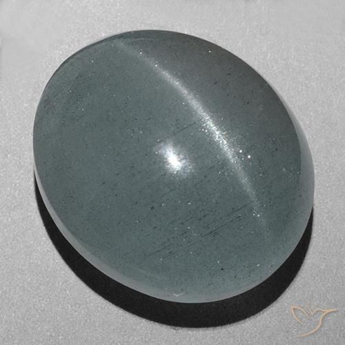 43.72ct Натуральный Серовато-сине-зеленый Кошачий глаз Аквамарин, Овал, Полупрозрачный