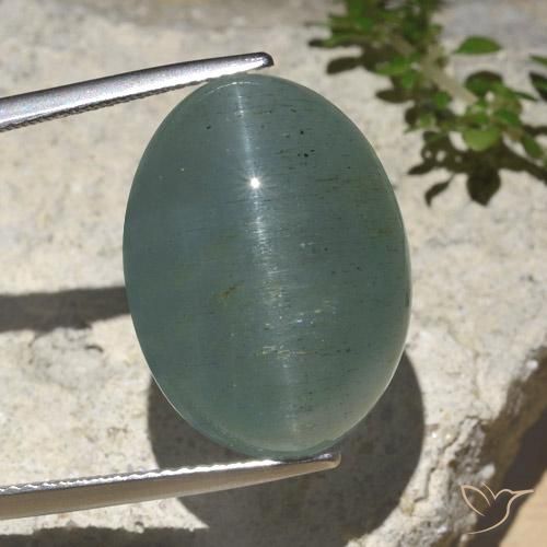 25.89ct Натуральный Светло-зелено-голубой Кошачий глаз Аквамарин, Овал, Полупрозрачный