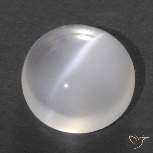 1.40ct Натуральный Полупрозрачный белый Лунный Камень Кошачий Глаз, Круглый, Прозрачный