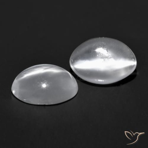 Натуральный белый cat's eye moonstone 1,41 карата огранка овал, прозрачный