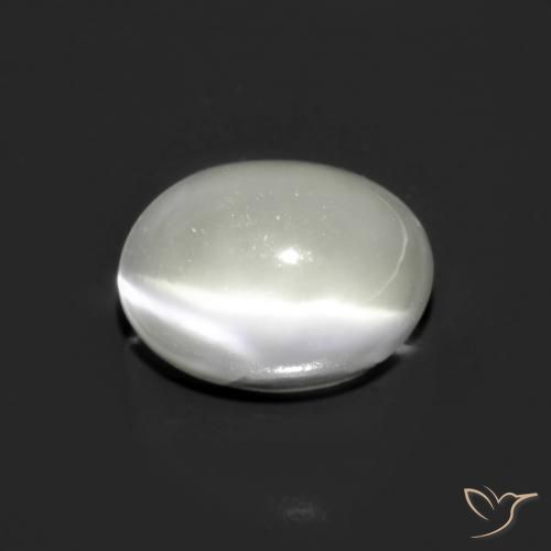1.62ct Натуральный Белый Лунный Камень Кошачий Глаз, Овал, Полупрозрачный