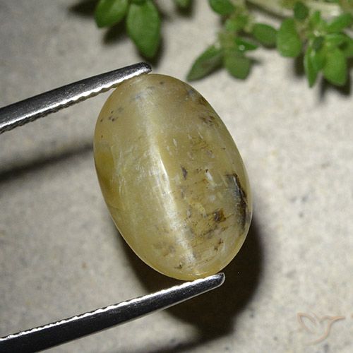 7.86ct Натуральный Средний желтый Опал Кошачий Глаз, Овал, Полупрозрачный