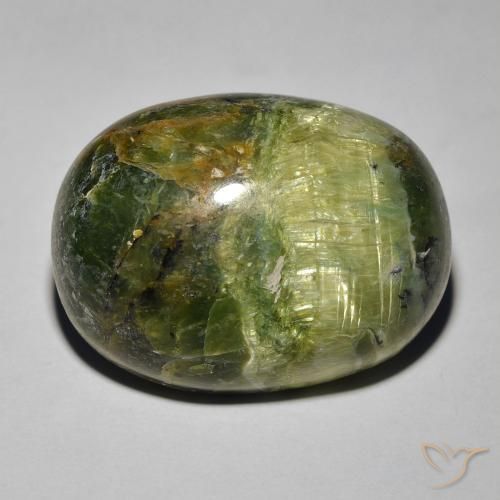 18.89ct Натуральный Землисто-зеленый Опал Кошачий Глаз, Овал, Непрозрачный