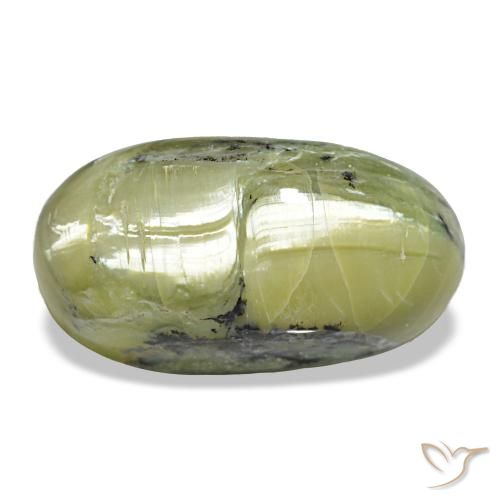 Натуральный зелёный cat's eye opal 9,66 карата огранка овал, непрозрачный