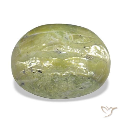 Натуральный зелёный cat's eye opal 11,22 карата огранка овал, непрозрачный