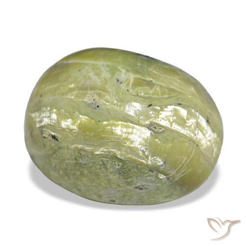 Натуральный зелёный cat's eye opal 11,22 карата огранка овал, непрозрачный