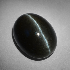 Натуральный чёрный cat's eye scapolite 18,17 карата огранка овал, непрозрачный