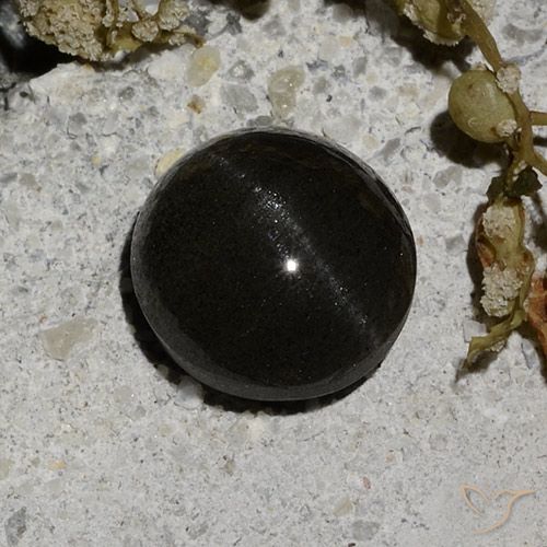 2.12ct Натуральный Черный Скаполит Кошачий Глаз, Круглый, Полупрозрачный