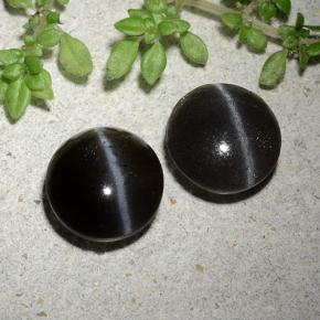 Натуральный чёрный cat's eye scapolite 3,46 карата огранка круг, полупрозрачный