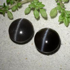 Натуральный чёрный cat's eye scapolite 3,46 карата огранка круг, полупрозрачный