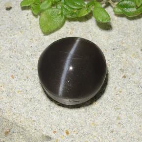 Натуральный чёрный cat's eye scapolite 2,49 карата огранка круг, полупрозрачный