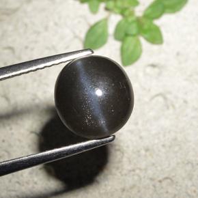 Натуральный чёрный cat's eye scapolite 3,23 карата огранка круг, непрозрачный