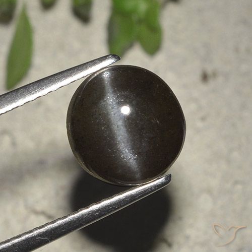Натуральный чёрный cat's eye scapolite 2,72 карата огранка круг, полупрозрачный