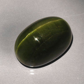 Натуральный зелёный cat's eye tourmaline 23,57 карата огранка овал, непрозрачный