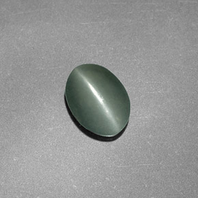 Натуральный зелёный chrysoberyl cat's eye 0,76 карата огранка овал, непрозрачный
