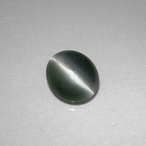 Натуральный зелёный chrysoberyl cat's eye 0,86 карата огранка овал, непрозрачный