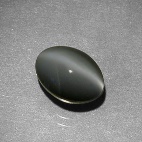 Натуральный серый chrysoberyl cat's eye 1,59 карата огранка овал, полупрозрачный