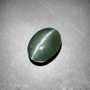 Натуральный зелёный chrysoberyl cat's eye 3,04 карата огранка овал, непрозрачный