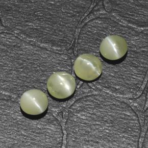 Натуральный зелёный chrysoberyl cat's eye 1,54 карата огранка круг, полупрозрачный