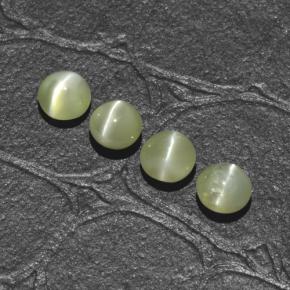 Натуральный зелёный chrysoberyl cat's eye 1,66 карата огранка круг, полупрозрачный