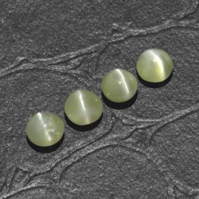 Натуральный зелёный chrysoberyl cat's eye 1,66 карата огранка круг, полупрозрачный